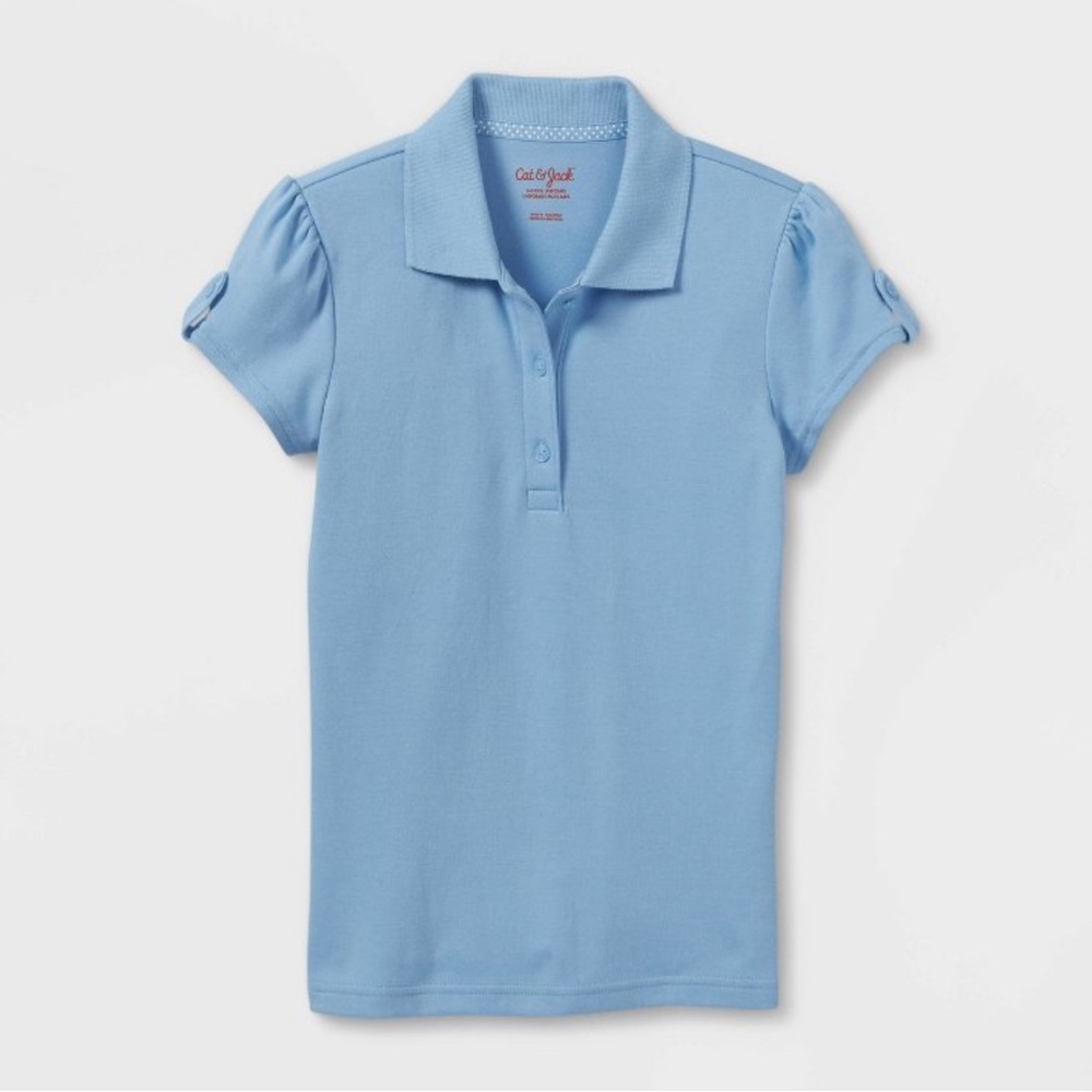 Girls’ Cat & Jack Short Sleeve Interlock Uniform Polo Shirt Light Blue